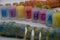 Colorful letters BIRTHDAY on colorful candles with some streamers