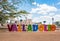 Colorful letters form the sign of Valladolid on a sunny day in Valladolid, Y