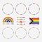 Colorful LGBTQ+ circle pattern emblems design element set with heart arrows, rainbow, and new flag icons on white