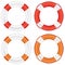 Colorful lifebuoy set with stripes and rope.