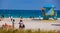 Colorful lifeguard houses at South Beach Miami - MIAMI, FLORIDA - FEBRUARY 14, 2022