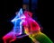 Colorful light paintings, abstract light lines and contours, happy light textures