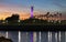 Colorful lighthouse at sunset in Long Beach California