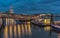 colorful lights are reflected in the elbe river