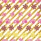 Colorful lilies seamless pattern on golden diagonal stripes