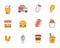 Colorful linear street food icon collection