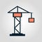 Colorful linear tower crane isolated flat icon