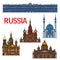 Colorful linear travel landmarks of Russia icon