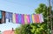 Colorful linen drying in summer