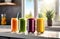 colorful lineup of vibrant, healthy fruit and vegetable smoothies, promising a refreshing burst of flavor and nutrition