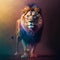 colorful lion, african wildlife, predator in the night, generative ai