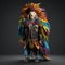 Colorful Lion In Fashion Feather Suit Photobashing Style