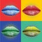 Colorful Lips with Pop Art Style. Close Mouth Vector Illustration