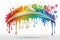 Colorful liquid rainbow paint splash with flowers on white background. AI