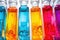 colorful liquids in mouthwash bottles