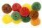 Colorful liquorice licorice spiral candies on white