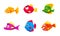 Colorful Little Glossy Fishes Set, Funny Big Eyed Fishes Cartoon Characters Vector Illustration