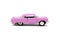 Colorful little mini pink retro vintage plastic sedan car toy isolated on white background mockup with copy space, toys for