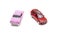 Colorful little mini red pink retro vintage plastic sedan car toy isolated on white background mockup with copy space, toys for