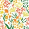 Colorful lively floral garden repeating seamless pattern