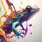 a colorful lizard with lots of paint on it\\\'s face and legs, with multicolored paint splatters all over its body