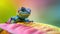 A colorful lizard sitting on a leaf with bright colors, AI