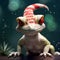 Colorful Lizard wearing a Santa hat. Cute happy gecko on a snowy branch