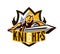 A colorful logo, a sticker, an emblem, a knight is attacking with a sword. Gold armor of the knight, paladin, swordsman