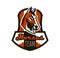 Colorful logo, sticker, horse emblem. Beautiful stallion, horse racing, fast animal, mascot of the sports club. Shield