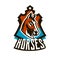 Colorful logo, sticker, horse emblem. Beautiful stallion, horse racing, fast animal, mascot of the sports club. Shield