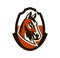 Colorful logo, sticker, horse emblem. Beautiful stallion, horse racing, fast animal, mascot of the sports club. Shield