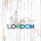 Colorful London drawing on wooden background