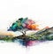 A Colorful Lonely Tree in Watercolor