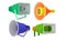 Colorful Loudspeakers Collection, Megaphones and Bullhorns, Symbol of Promotion, Announce, Advertising Vector