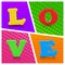 Colorful love alphabet on pop art background