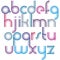 Colorful lowercase letters with rounded corners, animated spherical striped font.