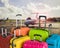 Colorful luggage bags on background of arport