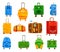 Colorful luggage collection for travel, variety of suitcase designs. Vacation preparation, diverse styles of bags and