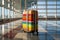 Colorful luggage suitcase at the airport. Travel concept. Generative AI