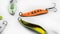 Colorful lures for fishing enthusiasts.