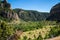 The colorful and lush Tensleep Canyon along the Cloud Peak Skyway US Highway 16 in the Wyoming Bighorn National Forest in summer