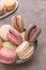 Colorful macarons in Blue vintage Bowl