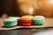 Colorful macarons cake. Closeup macaroons on color white isolated background. in coffee shop vintage color. Coffee