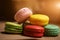 Colorful macarons cake. Closeup macaroons on color white isolated background. in coffee shop vintage color. Coffee