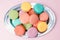 Colorful macarons cakes. sweet food