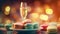 Colorful macarons and champagne with intimate blurred background