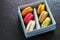 Colorful Macarons In The Paper Box