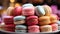 A colorful macaroon stack, a sweet French indulgence on a plate generated by AI