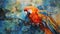 Colorful Macaw Painting: Detailed Realism With Mosaic-inspired Style