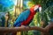 A Colorful Macaw parrot against jungle background. Generate Ai